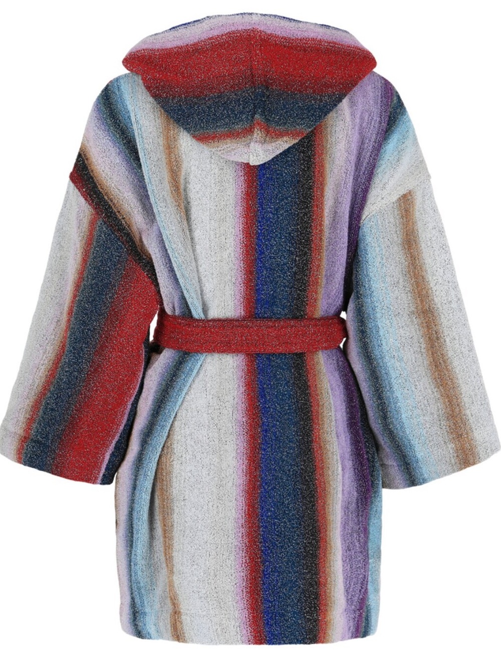 Missoni Glitter Multicolor Striped Hooded Belted Coat with Red Accent - Picture 2 of 2